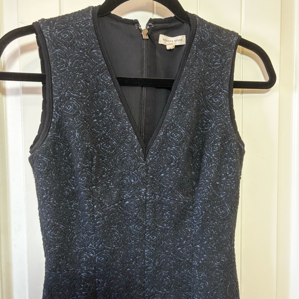 Rebecca Taylor Blue Black Jacquard Fit & Flare Dress Size 0